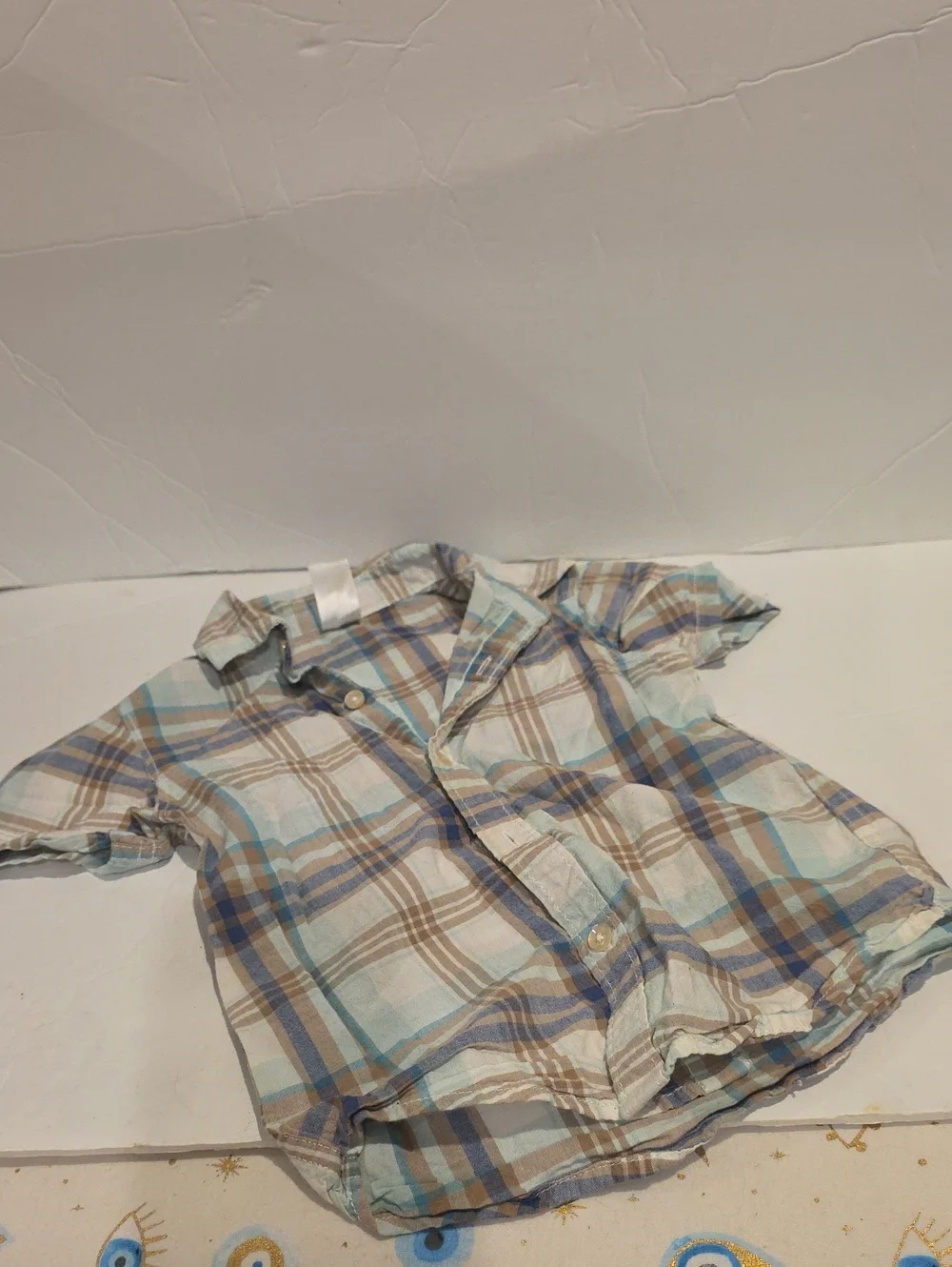 Carters Boys Plaid Short-Sleeve Button-Up Shirt - Light Blue & Brown 3t 3a
